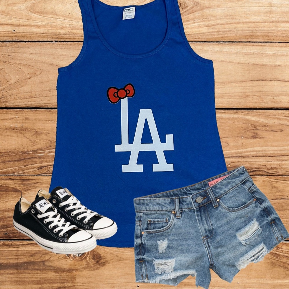 Dodgers LA tank with hello kitty bow